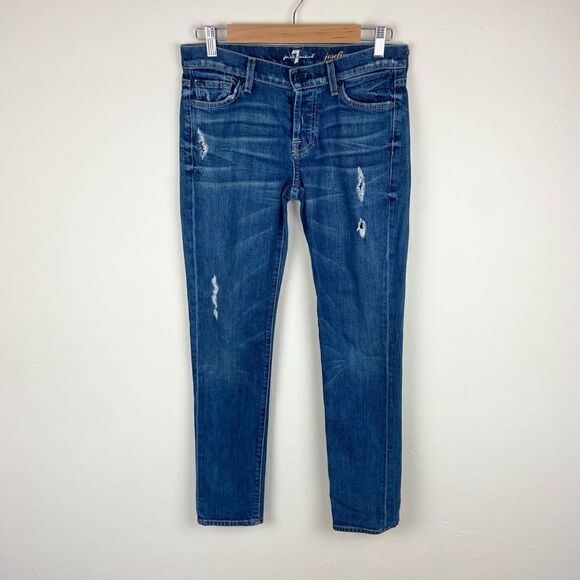 7 For All Mankind Josefina Lightly Distressed Boyfriend Crop Jeans - Picture 2 of 8